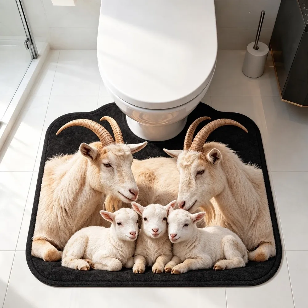 Practical Sheep Pattern Toilet U-shaped Mat Non-slip Quick-dry Bathroom Floor Rug Washable Absorbent Bath Mat Bathroom