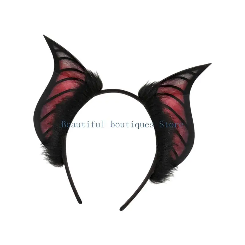 U4LF Furry Plush Bat Ear Headband For Adult Kids Cosplay Party Gathering Costume Accessories Hairhoop for Various Occasion - view 2