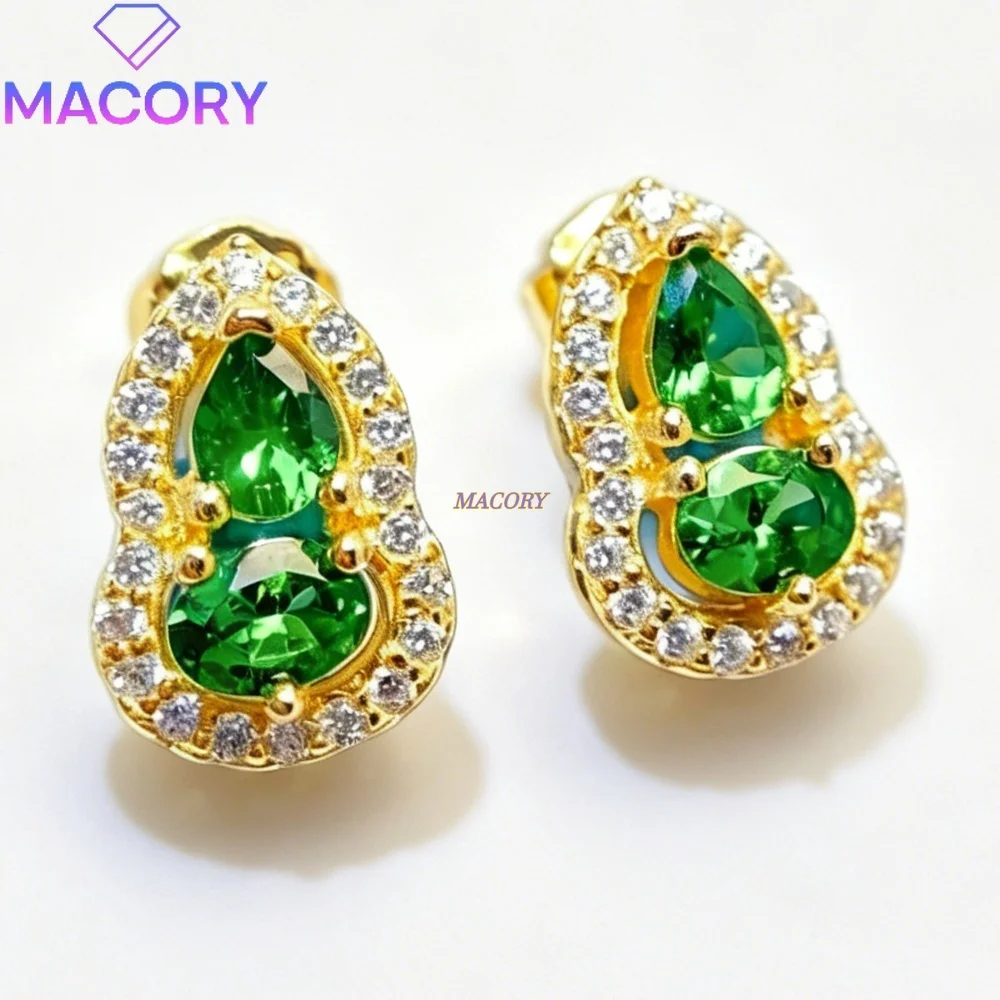 Natural Tsavorite Earrings S925 Silver Classic Simple Design Gourd Shape Exquisite Craftsmanship Suitable for Daily Commuting