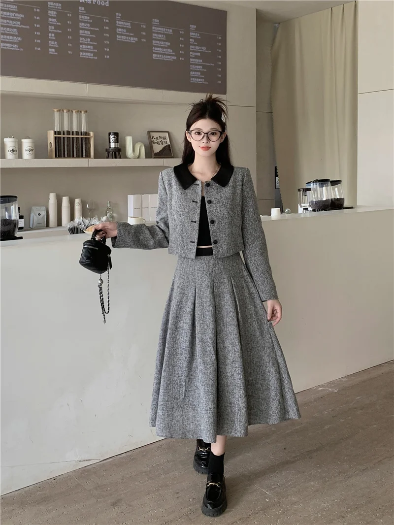 Plus Size Women's Quality Sweet Elegant Dress Set, 2024 Autumn New Women's Top and Skirt Two-piece Set High Quality Fashionable