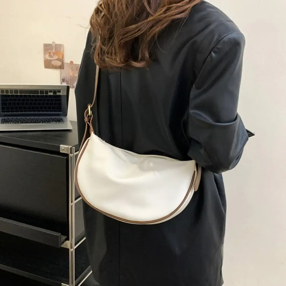 

Solid Color Vintage Crossbody Bags Zipper Adjustable Strap PU Leather Shoulder Bag Korean Style Handbag Underarm Dumpling Bag