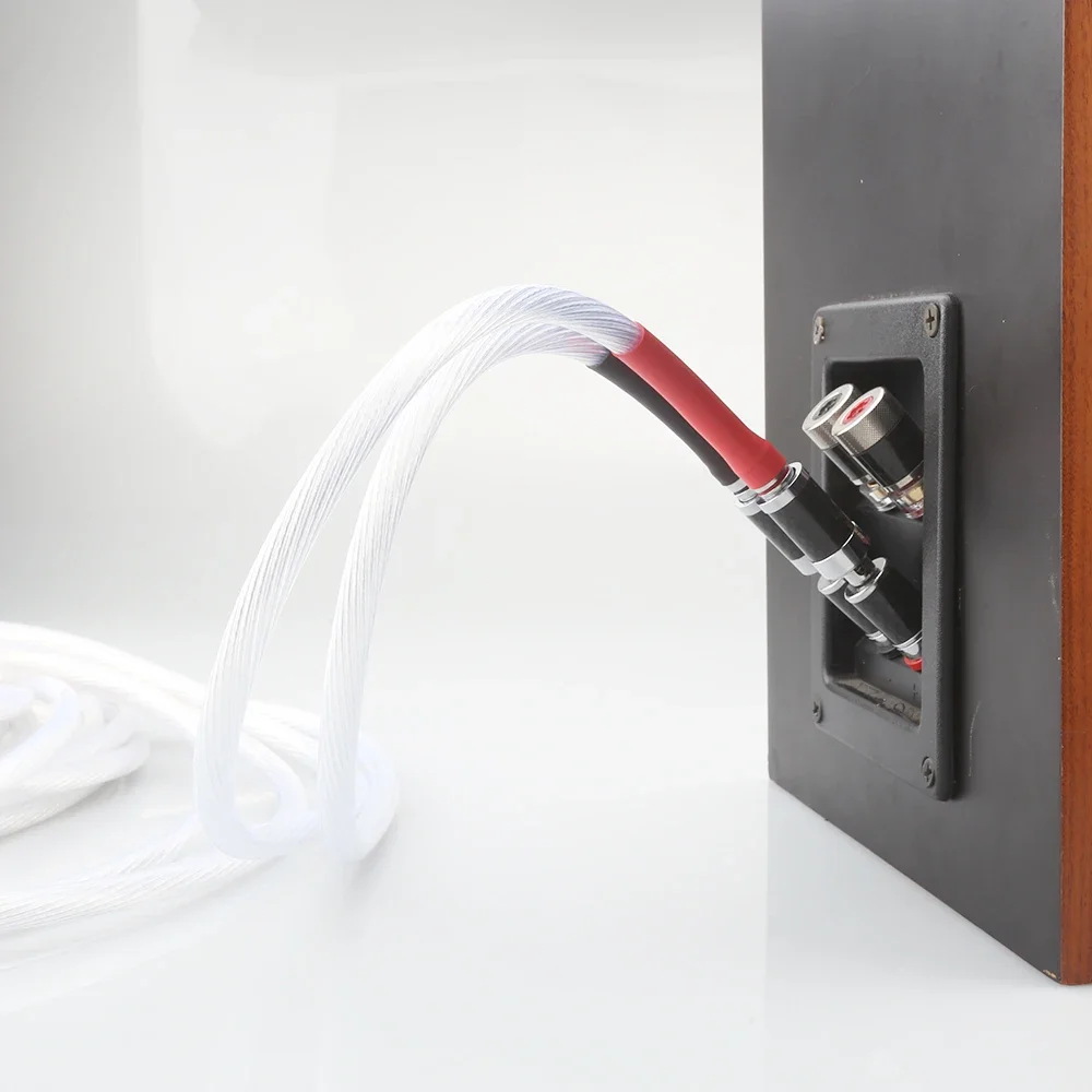 4pcs Hi-end HIFI Silver Plated OFC Speaker Cable With carbon fiber Banana Plug to Y Shape Plugs Speaker Cable Cord Wire