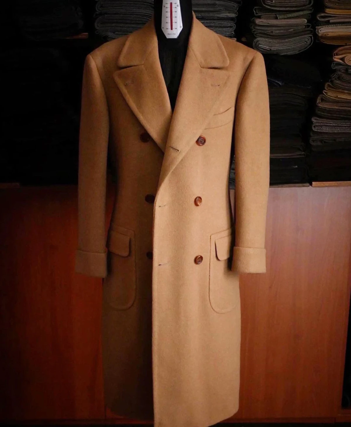 Abrigo largo de lana para hombre, chaqueta con solapa de pico, cortavientos de doble botonadura, ropa de novio ajustada, solo para negocios, Otoño e Invierno