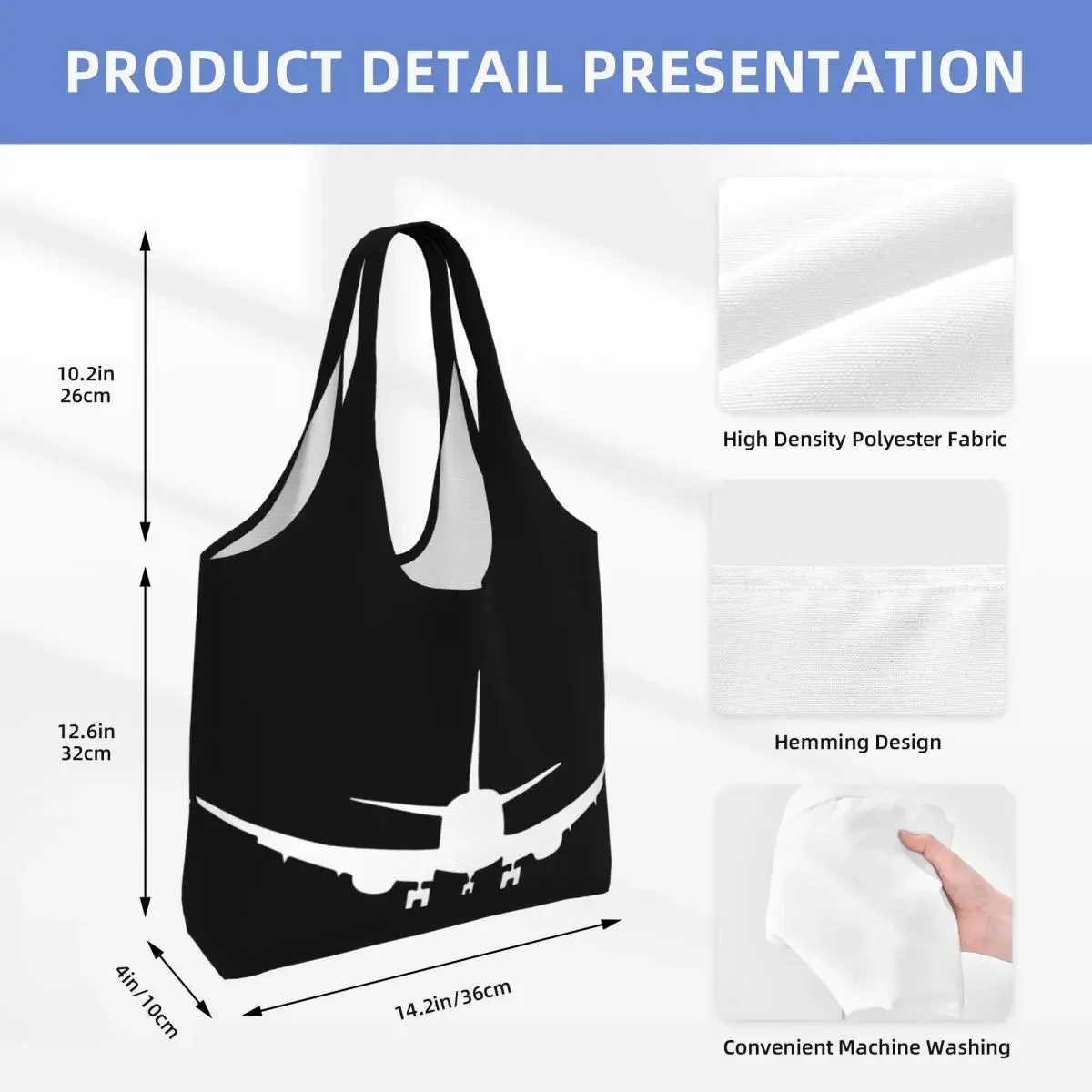 لطيف مطبوعة رهيبة طائرة حمل حقيبة تسوق قابل للغسل قماش المتسوق الكتف الطيران طائرة الطيار حقائب للهدايا حقائب اليد