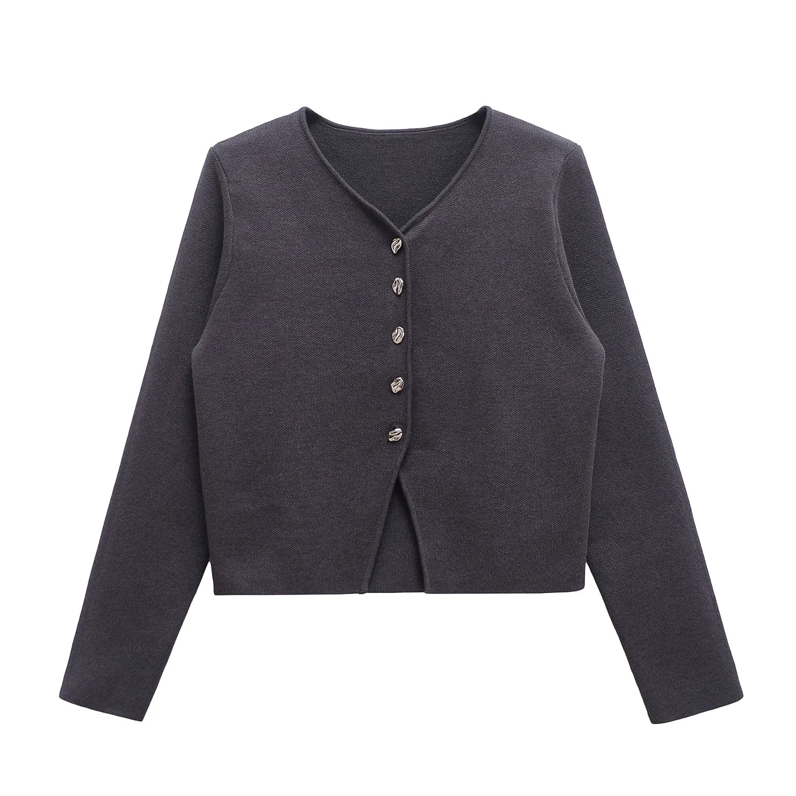 

Long Sleeve V-Neck Single Button Cardigan Knitwear Autumn Casual Sweater Woman Knitted Chic Solid Cozy Cropped Outerwears