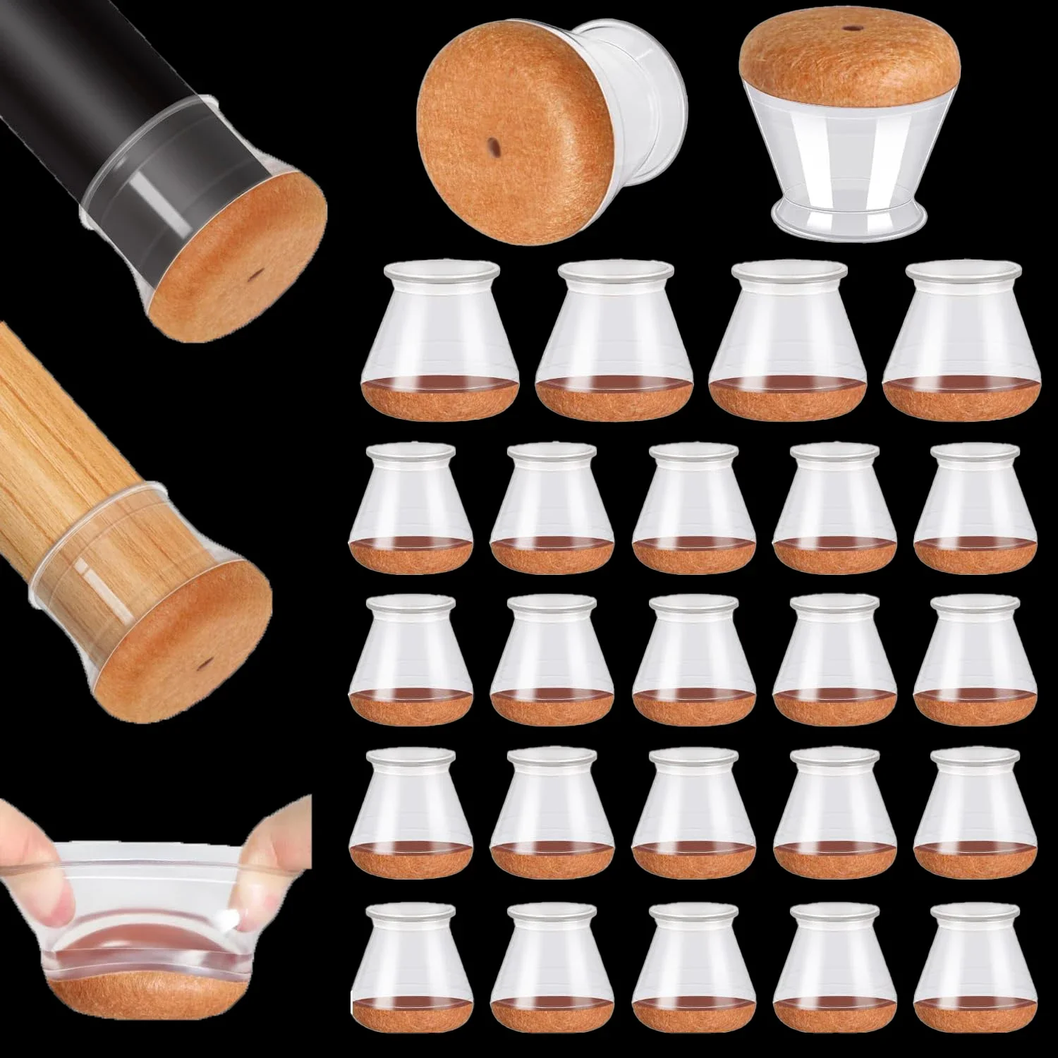 16PCS Chair Leg Floor Protectors for Hardwood Floors, Thick Silicone Rubber Covers, Scratch-Resistant & Noise Reducing Tools