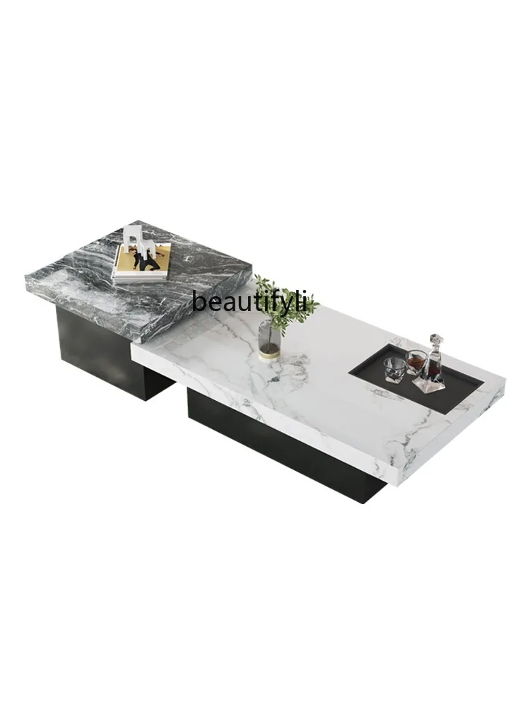 

Nordic Italian Style Light Luxury Stone Plate Coffee Table Designer Marble Square Luxury Stone Combination Small Apartment