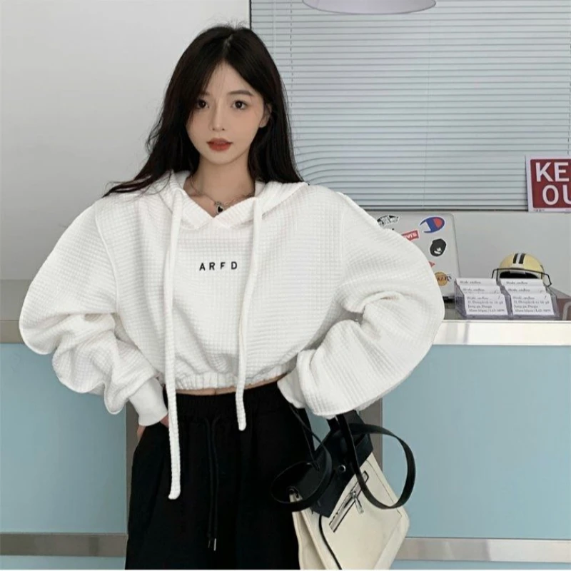 

Fashionable Short Hoodie For Women In Autumn And Winter New Hong Kong Style Retro And Versatile Stylish And Loose Casual Hoodie