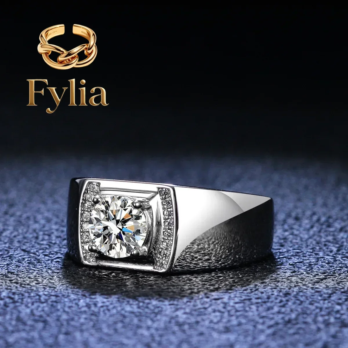 Fylia Jewelry   High - End PT950 Platinum Men's Ring with Moissanite Diamonds, Finished with Sophisticated Atmosphere