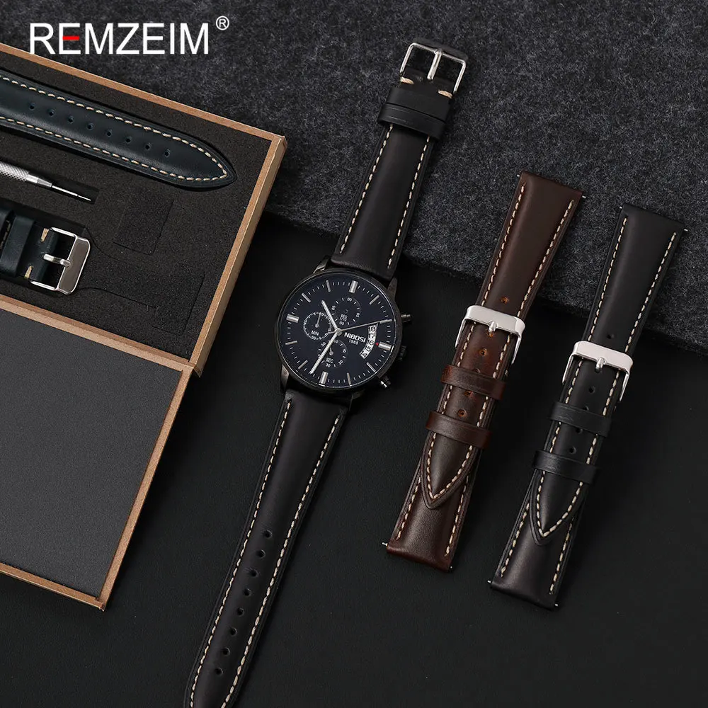 Vintage Business Men Calfskin Genuine Leather Wristband 18 19 20 21 22mm with Quick Release Spring Bars Gift Packing Box Strap