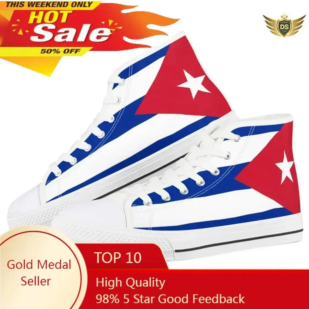 Flag Of Cuba/Christmas Print High Top Canvas Shoes For Women Casual Girls Santa Claus Flat Clasic Ankle Shoes