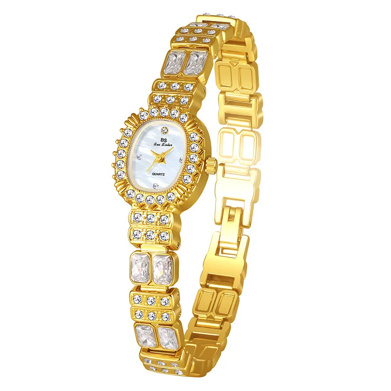 Orologi da donna con diamanti di lusso leggeri Design unico di fascia alta Squisito braccialetto con temperamento retrò Orologio da polso al quarzo Orologio regalo