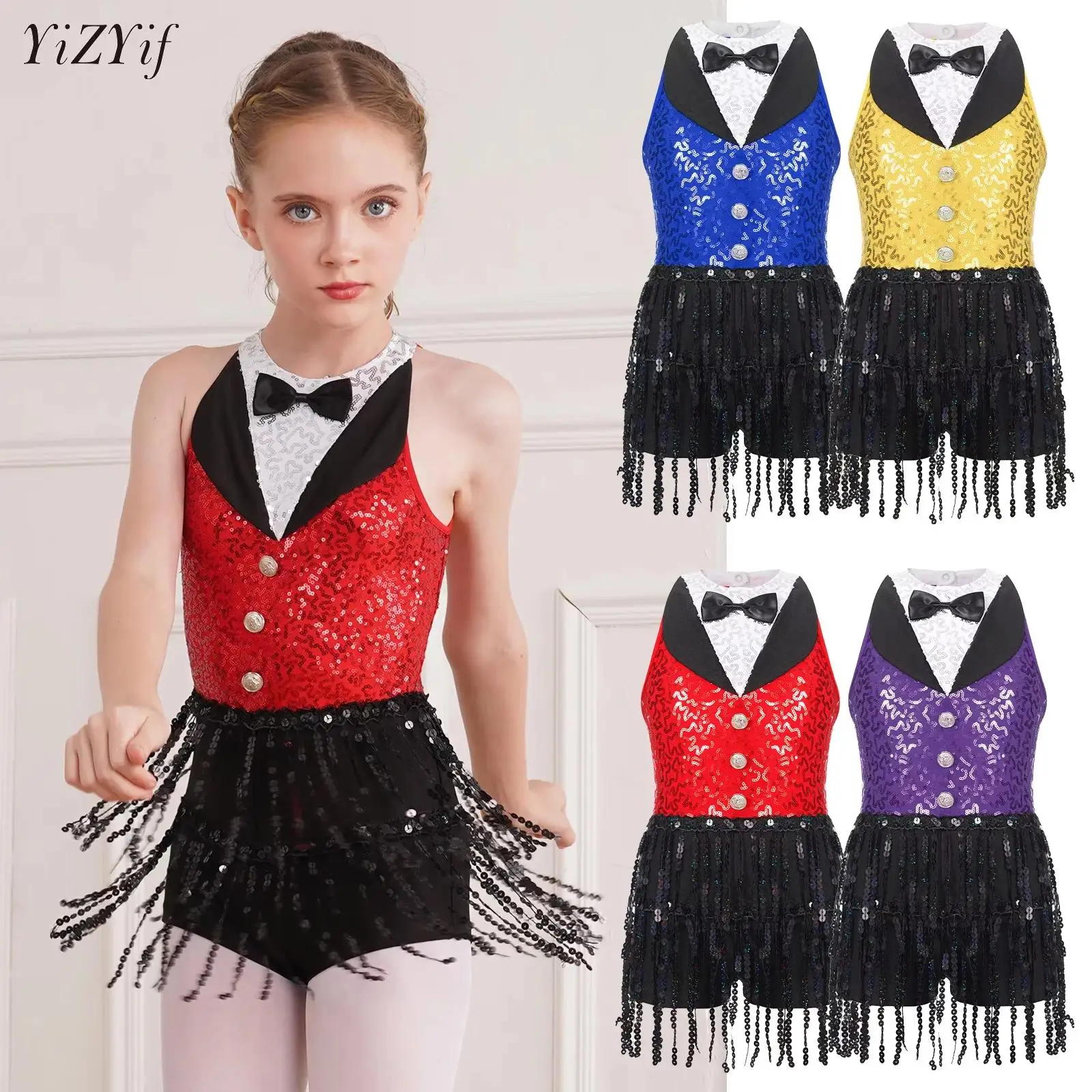 Kids Girl Sequin Figure Skating Dress Rhythmic Gymnastics Ballet Lyrical Dance Boyshorts Modern Latin Jazz Performance Dancewear