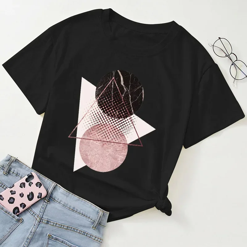 Casual Tees Ladies Watercolor Aesthetic Trend Summer Female Clothes Tshirts Tops cotton Women Cartoon Geometric Patterns Graph