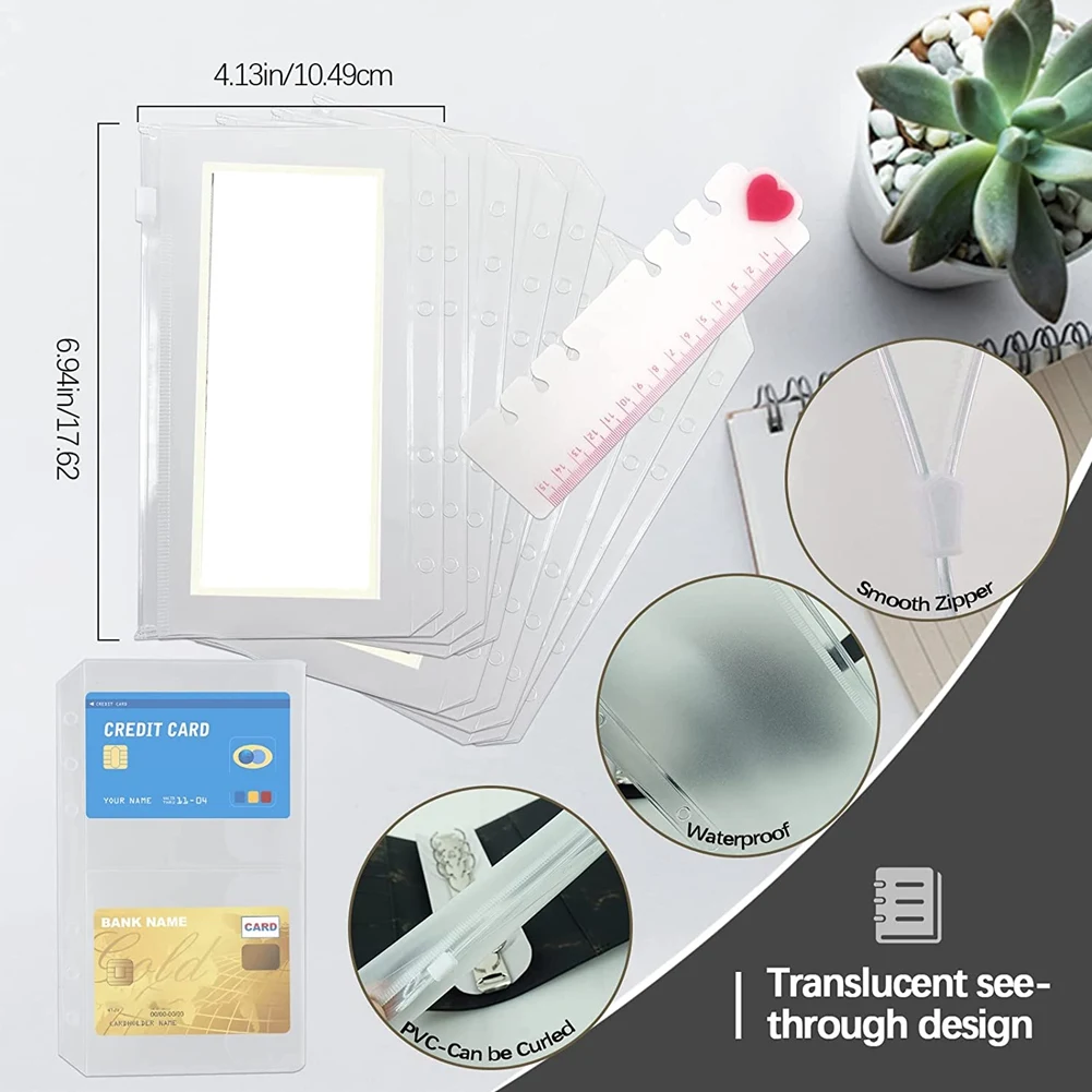 แฟ้ม A6 PU ราคาประหยัดพร้อมซองเงินสดใสแผ่นงบประมาณและสติกเกอร์ป้ายกำกับสำหรับจัดเก็บซองจดหมายให้เป็นระเบียบ