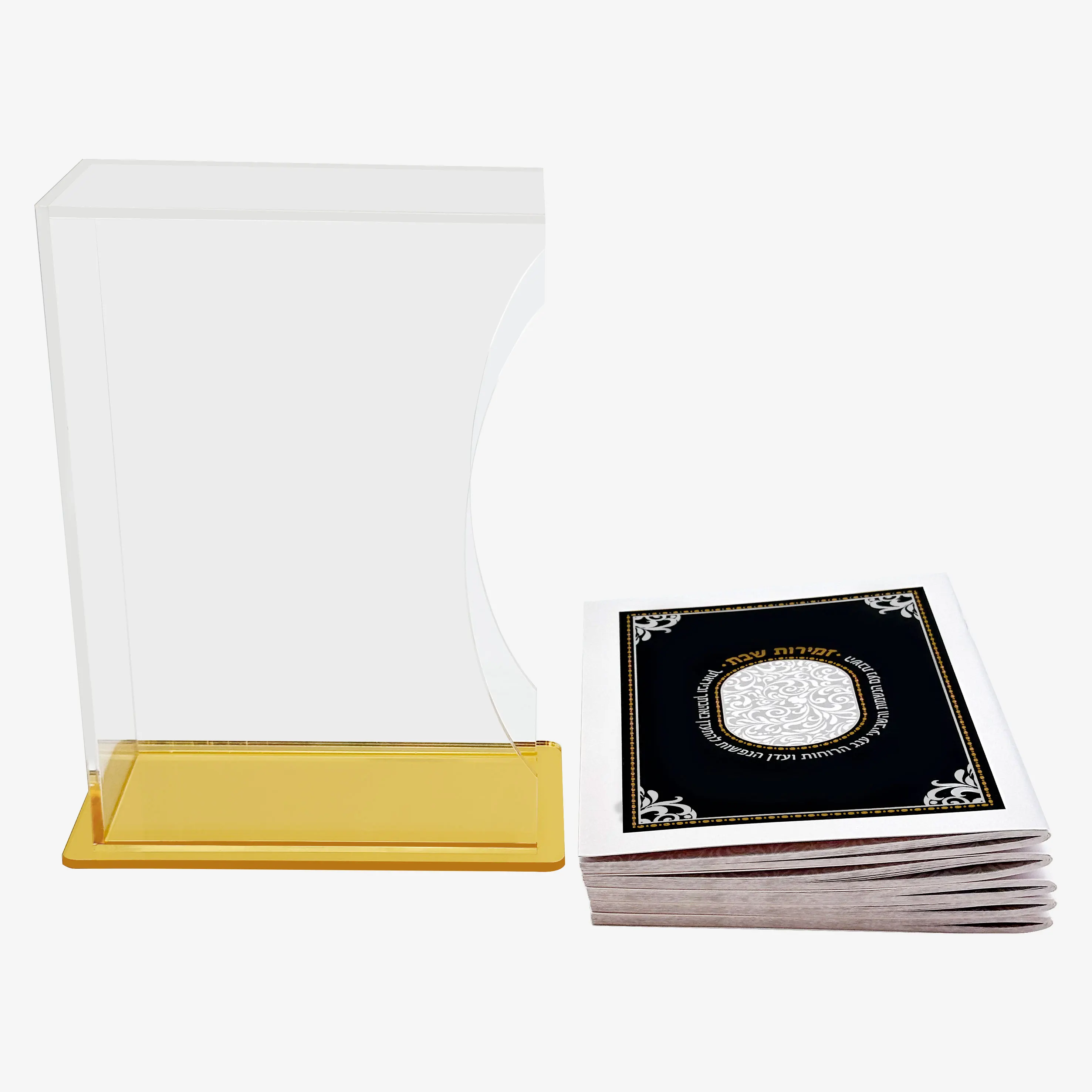 Judaica Acrylic Zemirot Box with 6pcs Shabbat Ashkenaz Version Lucite Zemiros Stand Set