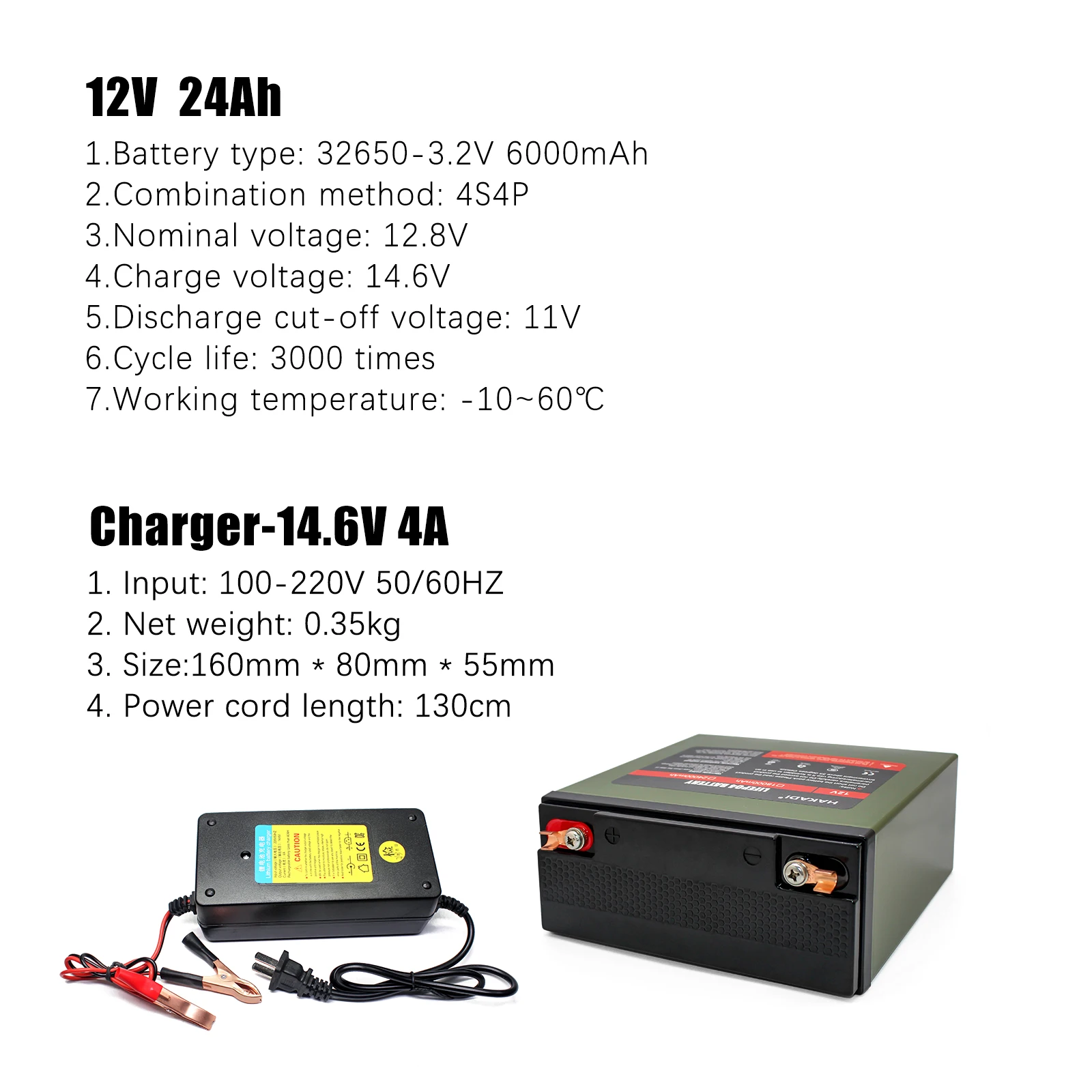 HAKADI 12V 24A Lithium Battery 12V LiFePO4 Battery 3000+Cycles Rechargeable Batteries for RV Solar Marine Camper Off-Grid