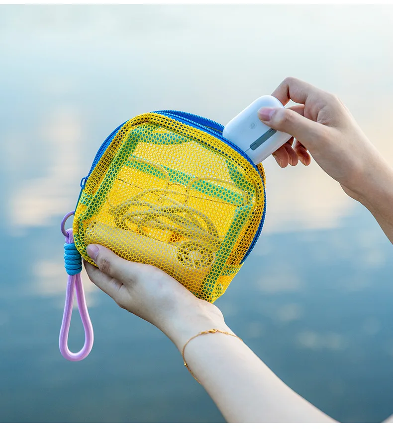 Netzbeutel in Dopamin-Farben, Tragbare Reise-Aufbewahrungstasche für Ladekabel und Toilettenartikel, Mini-Netz-Kosmetiktasche, Schlüsselbeutel, Kartenetui – Detail 18