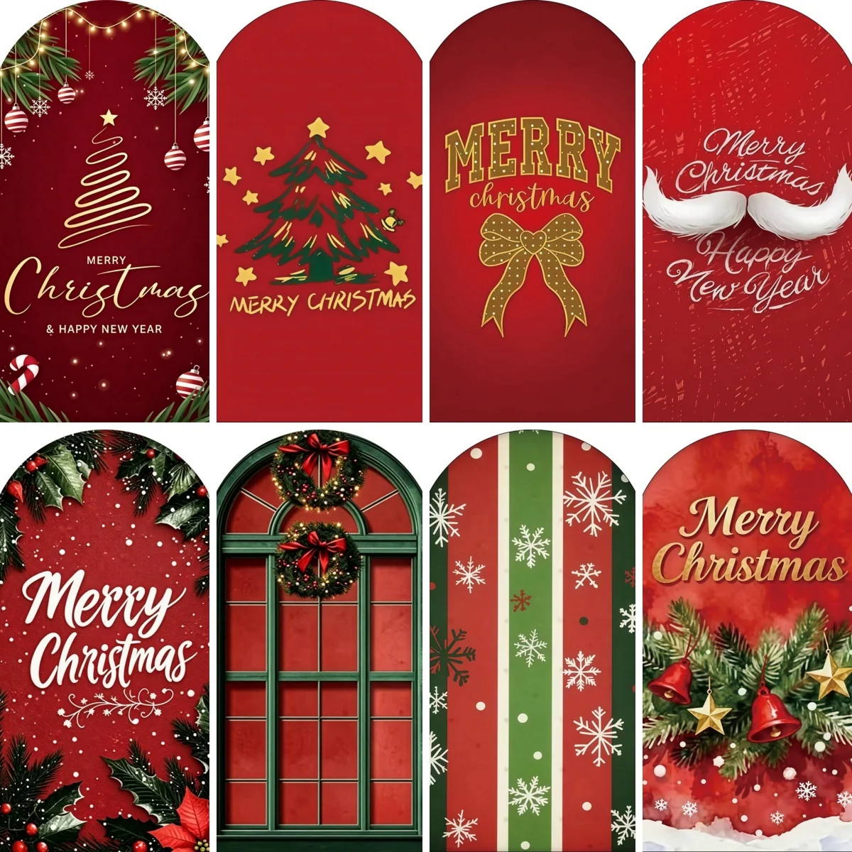 Merry Christmas Arch Cover Winter Snow Xmas Tree Wreath Bells Home Decor Family Xmas Party Elastic Covers for Decorative Arches