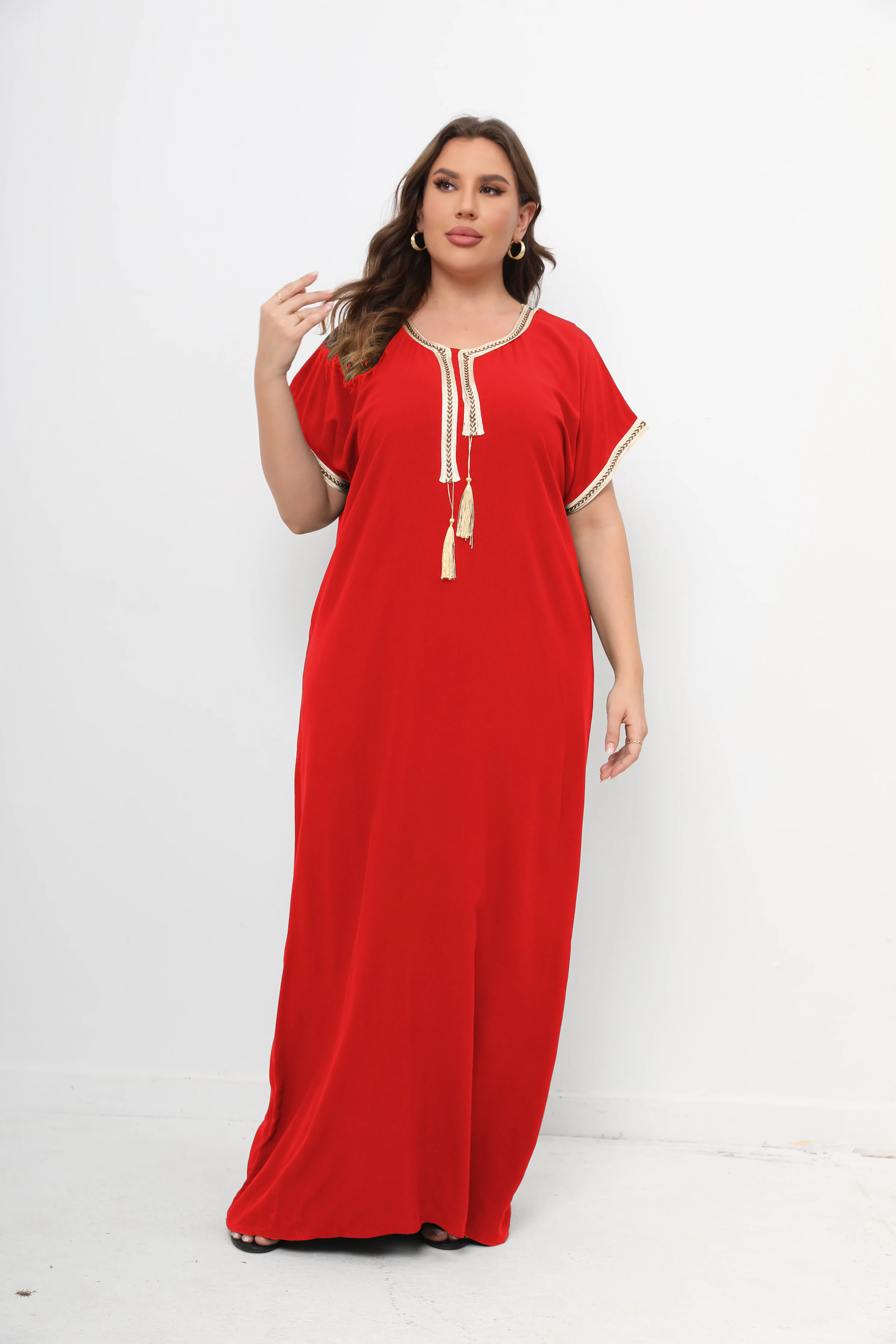 New Style African Moroccan For Women 100% Cotton O-neck Jilbab Abayas Plus Size Caftan  Loose Dress Short Sleeves  Cover up