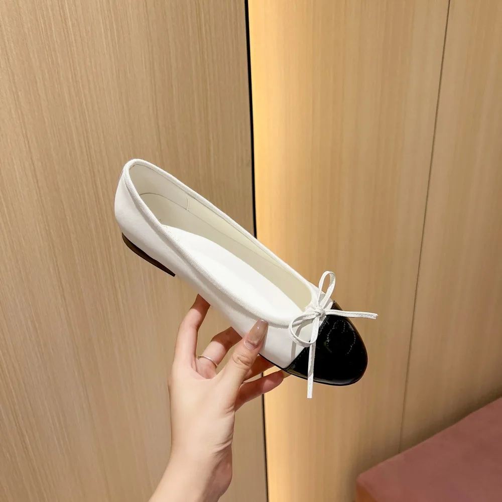 High version small fragrant style flat sole single shoe for women with round toe and light mouth, color matching apricot leather