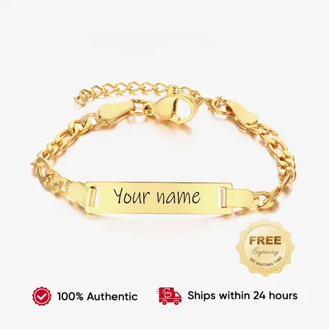 Customized Name & Text Gold Plated Stainless Steel Link Bracelet Fashion Personalized Custom Jewelry Men Women