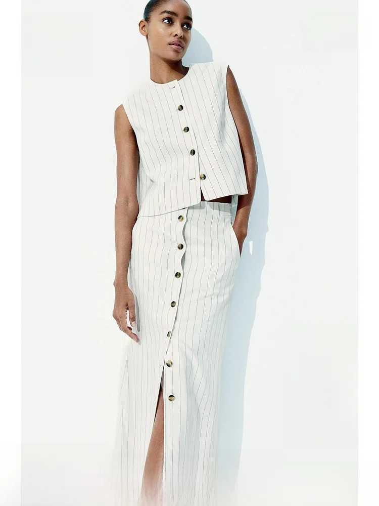 

Юбка миди женская H&M с завышенной талией, из смесового льна, осенне-зимняя, повседневная, удобная, модная