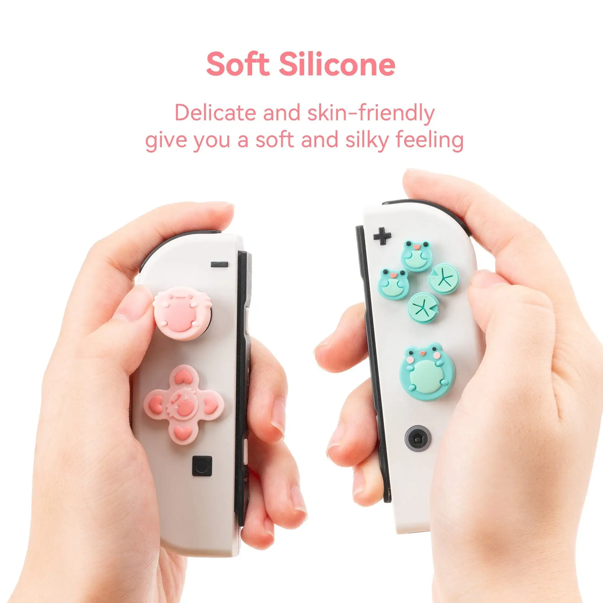 GeekShare Frog Silicone ABXY Key Buttons Sticker Joystick Cover Caps for Nintendo Switch/OLED Cross D-Pad Thumb Grips Sets