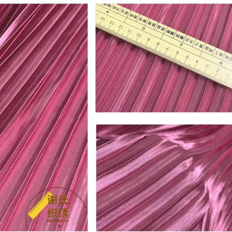 Gloss Pleated Texture Satin Fabric By The Meter for Clothing Skirts Dresses Diy Decorative Sewing Plain Cloth Soft Green Yellow