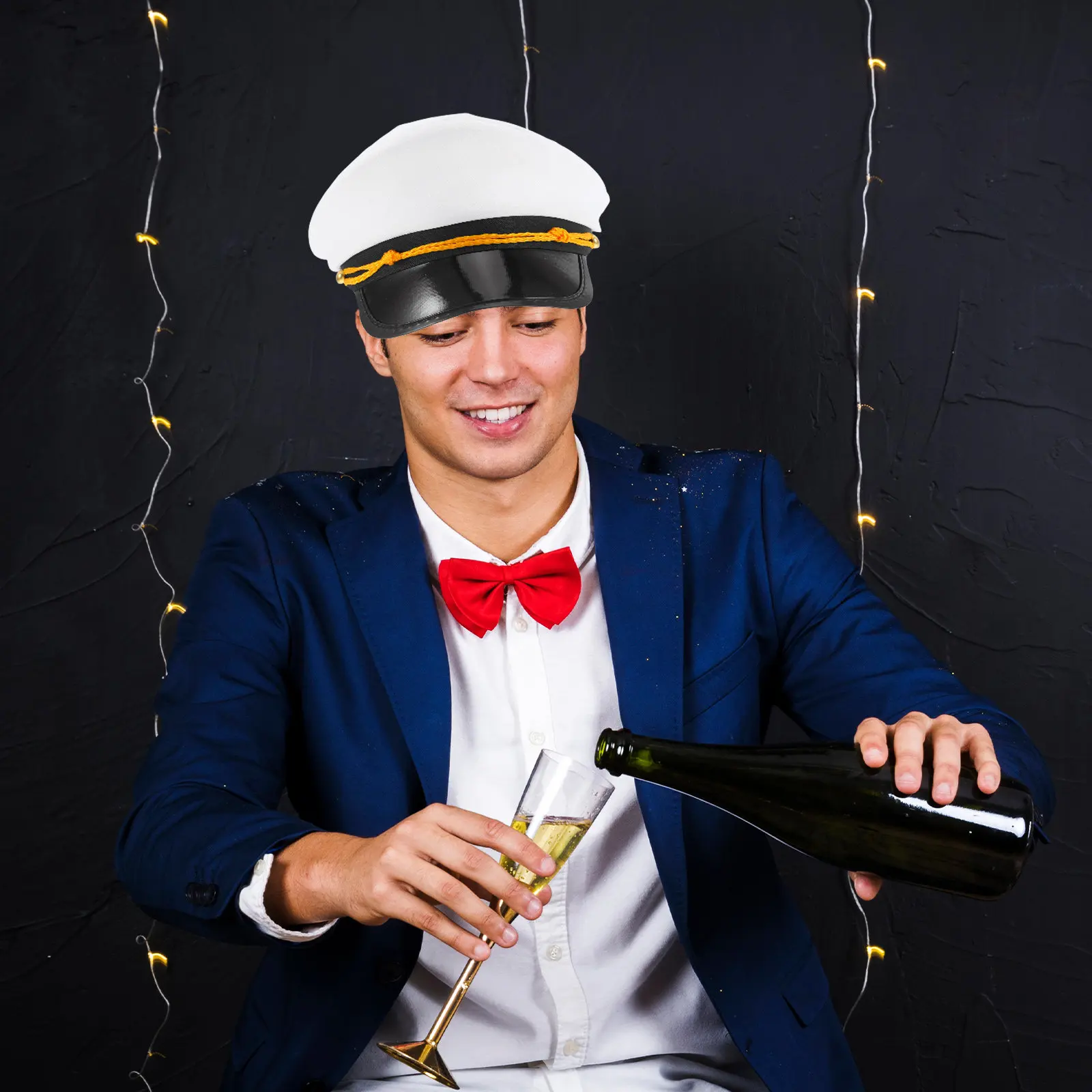 Gorra de Capitán Ajustable con Ancla Bordada, Ligera y Elegante, Color Azul Marino, para Disfraces de Marinero, Fiestas Náuticas, Bodas en la Playa