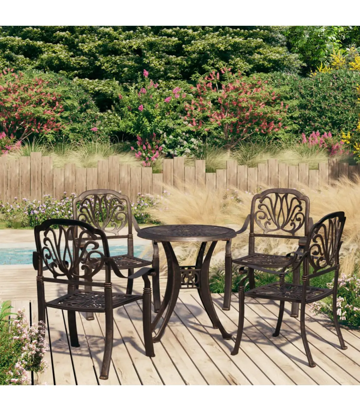 Garden sets bistro table and chairs 5 pieces cast aluminum bronze color