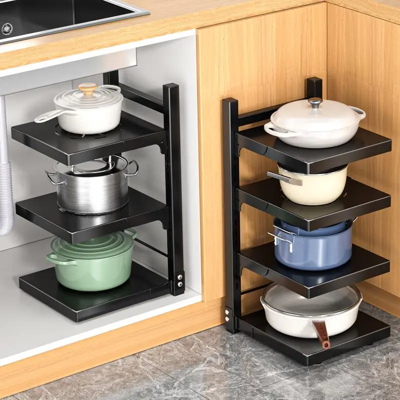 

Kitchen Storage Rack Household Goods Multi-layer Pot Storage Shelf under Sink Cabinet Internal Layering Metal Kitchen Organizer