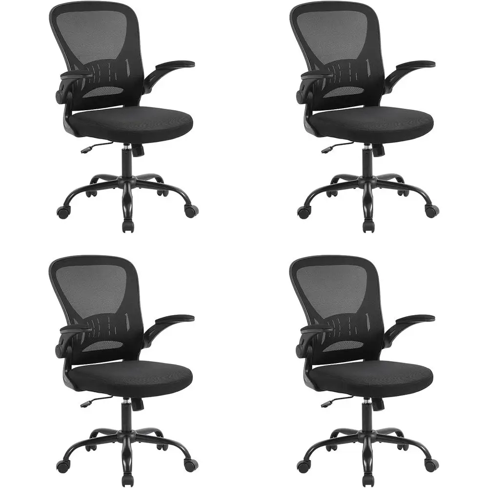 

Set of 4 Ergonomic Office Chairs with Flip-Up Arms, Lumbar Support, Adjustable Height, Black