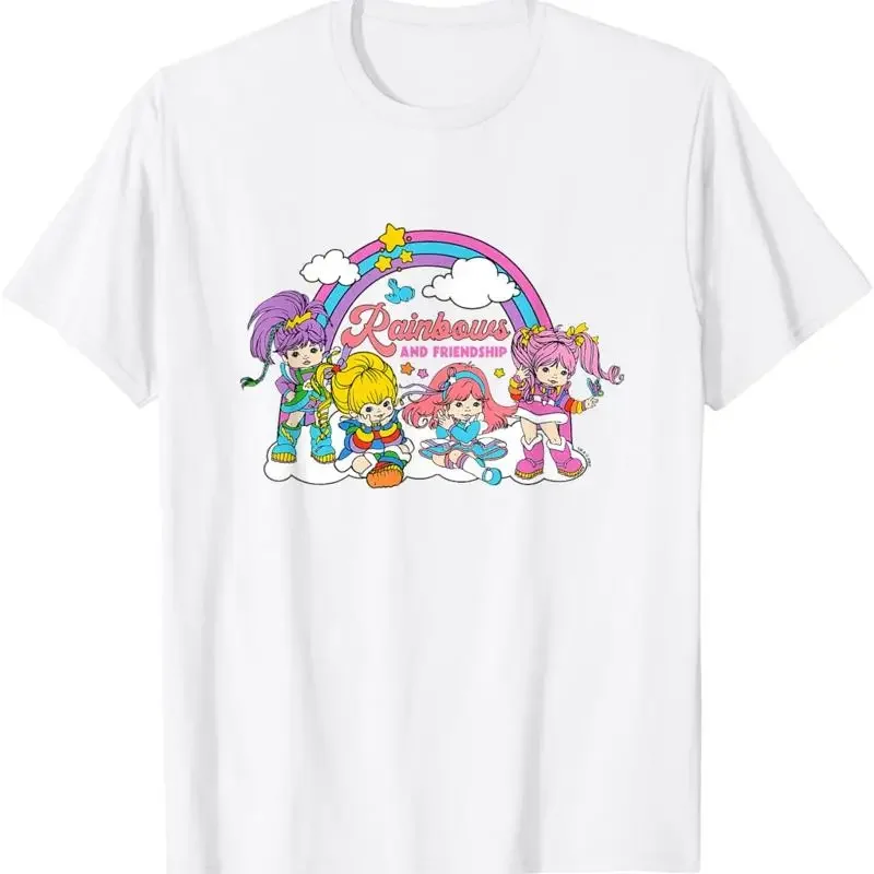 Niedliches T-Shirt mit Regenbogen- und Freundschaftsmotiv und großem Brustlogo
