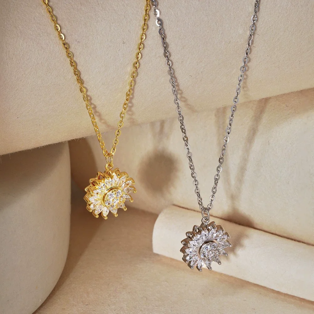 

Korean S925 Necklace - Sunflower Marquise, Full CZ Inlay, Luxury Women's Collar