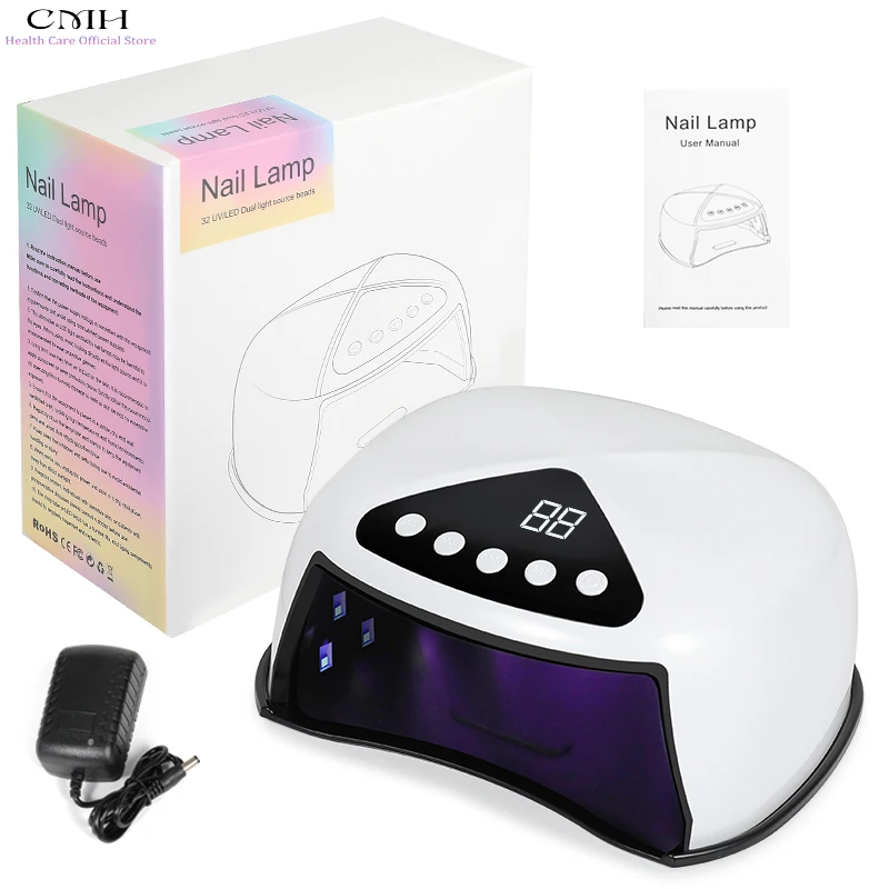 UV LED Nail Lamp 32 Beads Smart Sensor 4 Timers Removable Base Fast Charging Nail Dryer for Gel Polish Large Space Nail Art Tool