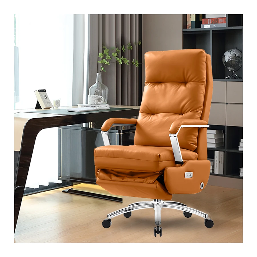 

Genuine Leather office chairs wholesale Electric sliding reclining home office chair boss sports soft leather chair