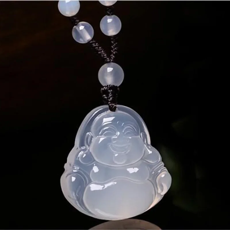 Natural White Chalcedony  Agate Buddha Necklace Pendant  Jewelry Fine Jewelry  Lucky to ward off evil spirits Amulet Pendant