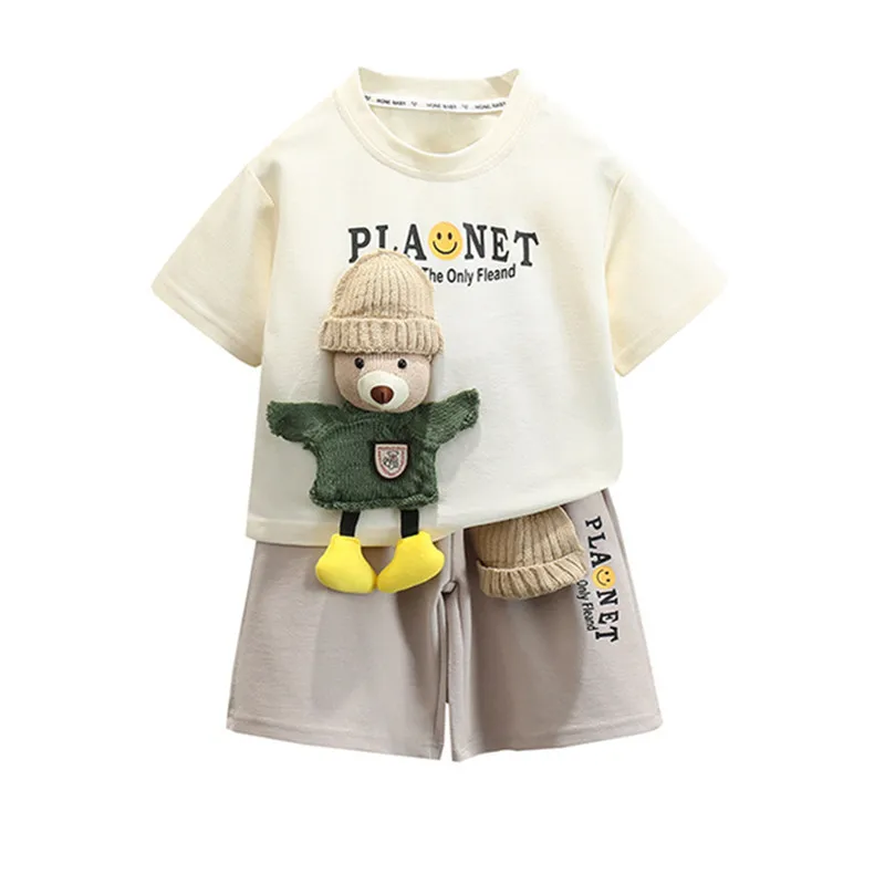 

Новая летняя одежда для маленьких мальчиков, костюм, детская футболка с медведем + шорты, 2 шт./компл., повседневная детская одежда, модные спортивные костюмы для малышей, От 2 до 11 лет