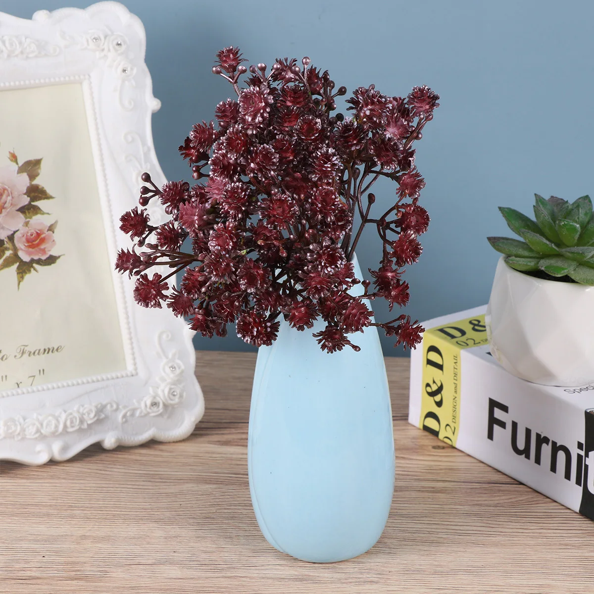 

1Pcs Artificial Gypsophila Pearl Red Flower Premium Material Ecofriendly Wedding Room Cafe Party Plastic Bouquet Decoration