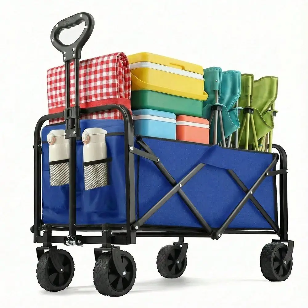 

Wagon 220 Lbs, Heavy Duty Wagon Carts Foldable, Portable Wagons For Groceries, Beach Cart With AllTerrain Wheels Drink Holders,