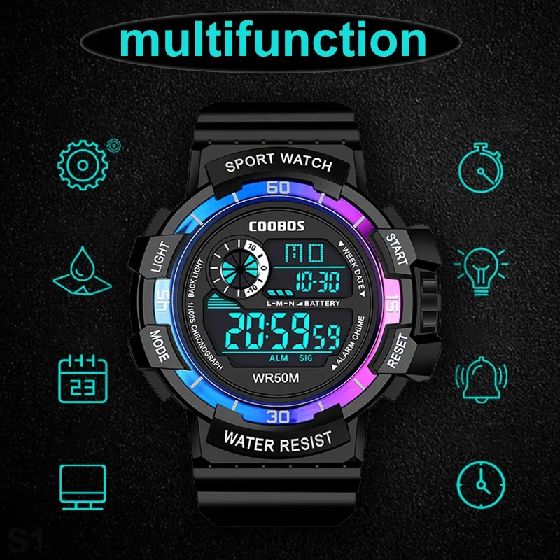 COOBOS Digital Watches for Men and Women Sport Life Waterproof Alarm Clock Multifunction Luminous Military Electronic Wristwatch