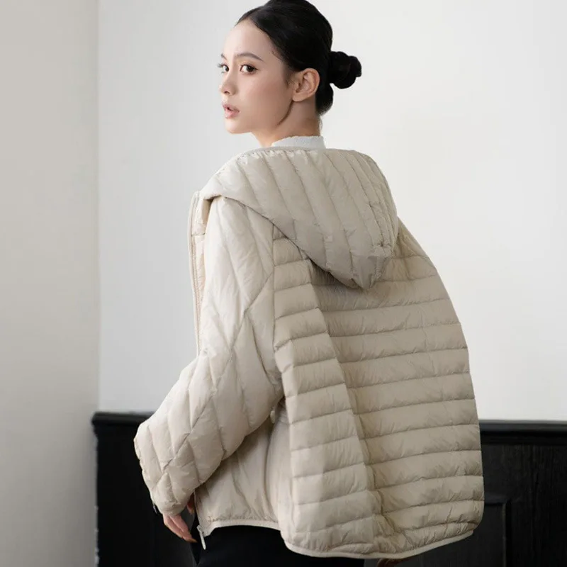 가을/겨울 90 화이트 덕 다운 신상 여성용 다운 재킷 출퇴근용 후드 루즈 재킷