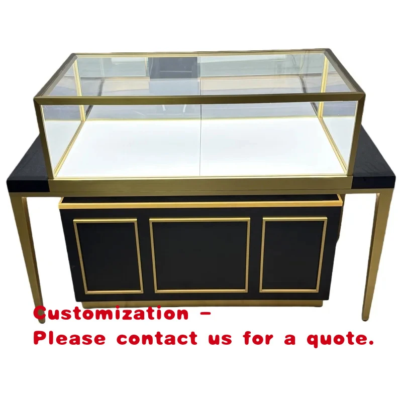 

custom.Custom Black Gold Jewelry Display Cabinet with Tempered Glass and Watch Display Retail Shop