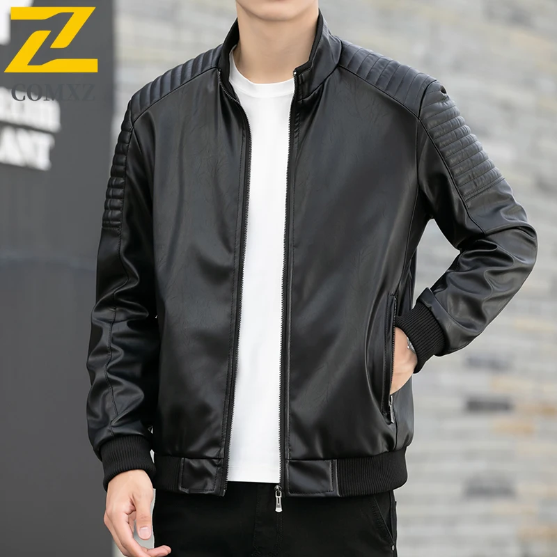 2025 Men's Leather Jacket Autumn Fashion Windproof PU Faux Leather Coat Men Korean Street Baseball Collar Motorcyclist Jackets