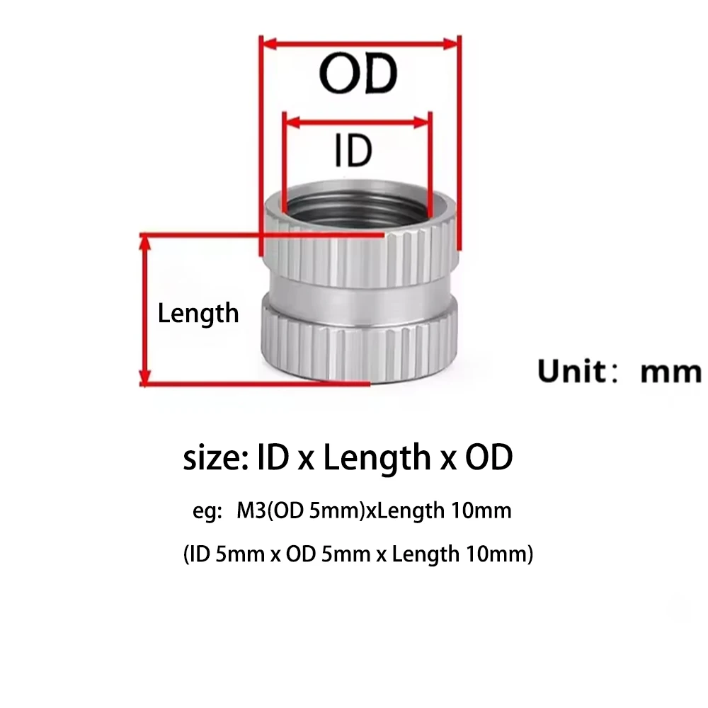 303 Stainless Steel Hot Melt Insert Knurled Nut M3 M4 M5 M6 Through Hole Injection Embed Threaded Insert Nuts For 3D Printer
