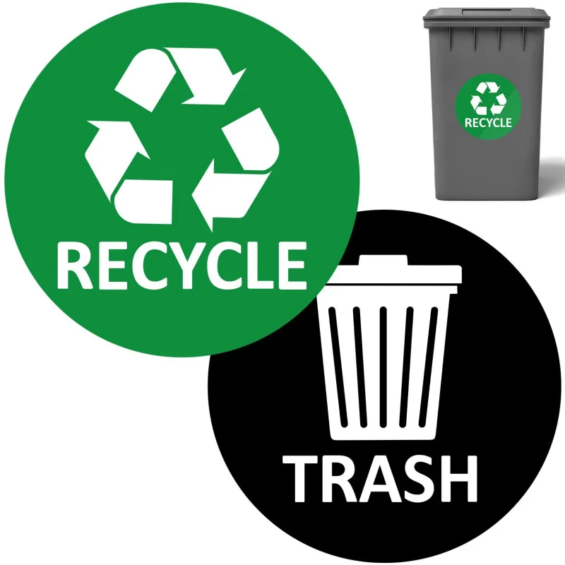 Pegatina de cubo de basura de PVC de 5 pulgadas, calcomanías de vinilo impermeables para contenedores, latas de basura para decoración del hogar, cocina y oficina, 3 uds.