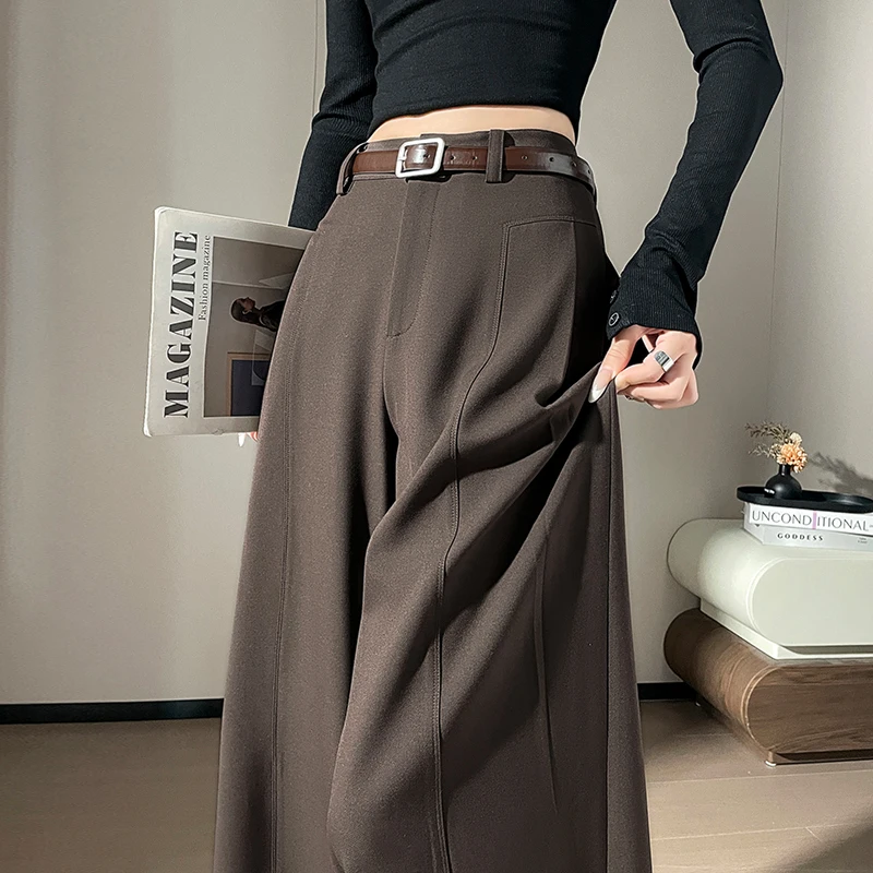 High Waist Wide Leg Pants Women's Straight Cut Casual Floor Length Trousers Slim Fit Knife  Suit Style Autumn New Design