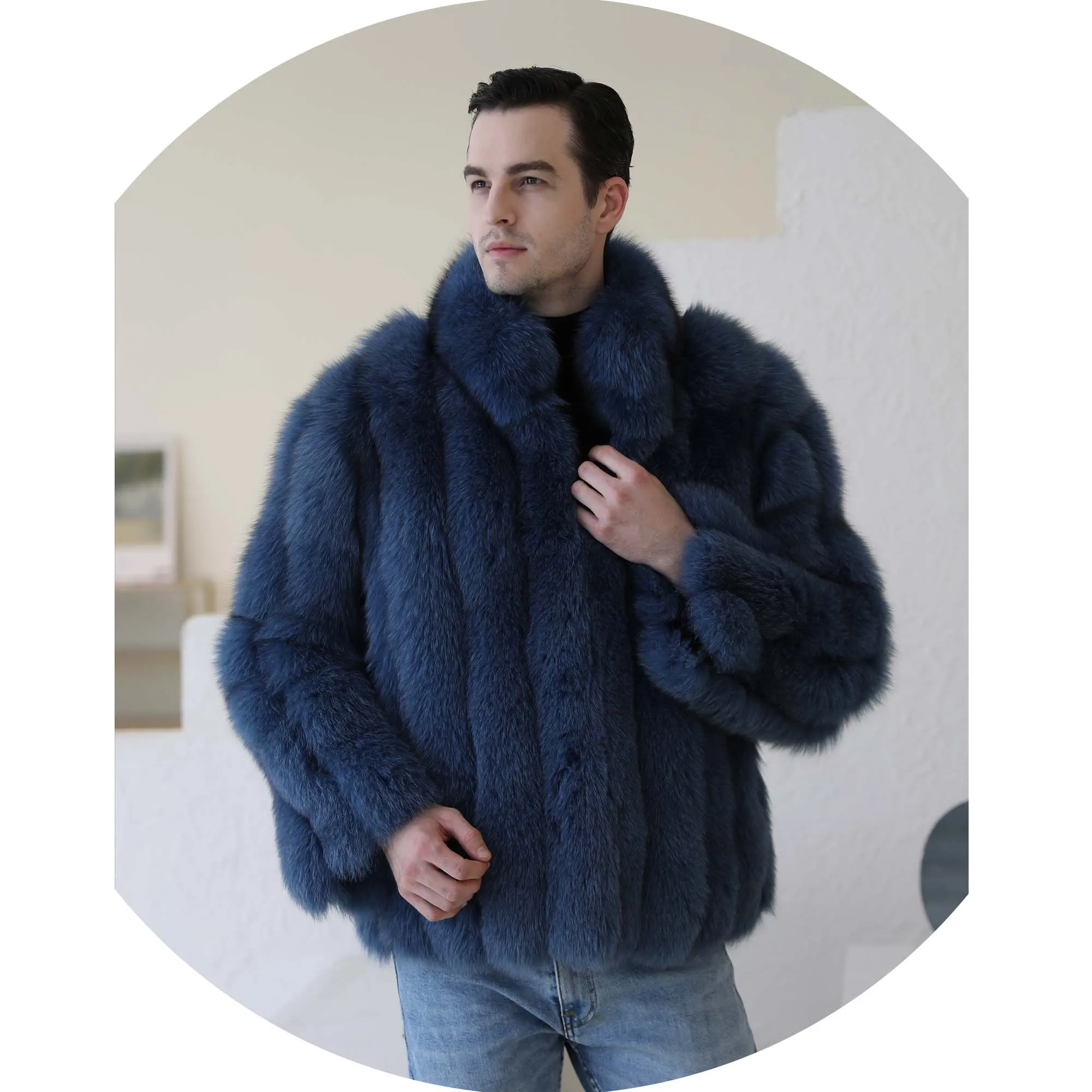 Mens\' Real Fox Fur Coat Midlength Customized Colors Party Street Fur Coat