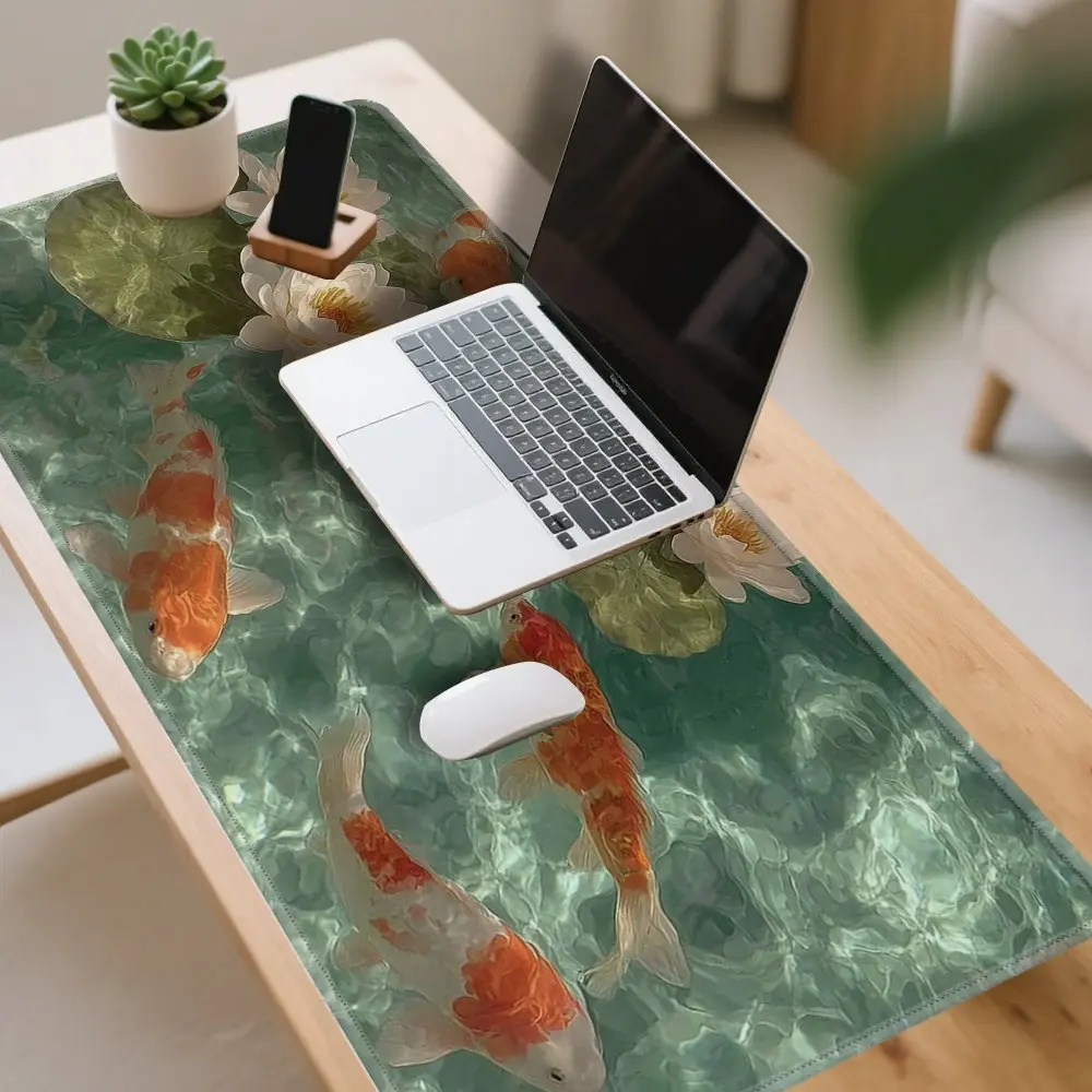 Gaming Mouse Pad Koi Fish And Water Lilies Office And Gaming Desk Interior Mats Pc Accessories Mouse Pads Setup Large Mouse Mat